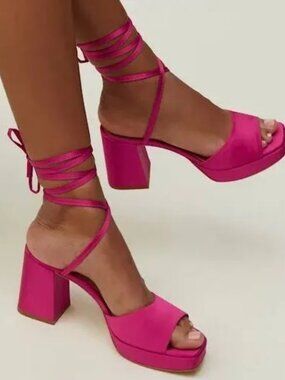 Reformation Fuchsia Lace-Up Platform Sandals, Size 9.5